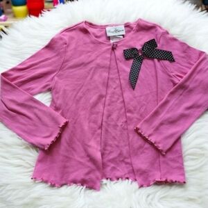 Rare Editions Pink Black Polka Dot Bow Gem Cardigan Size 6 Girls